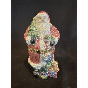 Vintage 7.5" Earthenware Hinged Santa Trinket Box – Holiday Figurine with Gifts